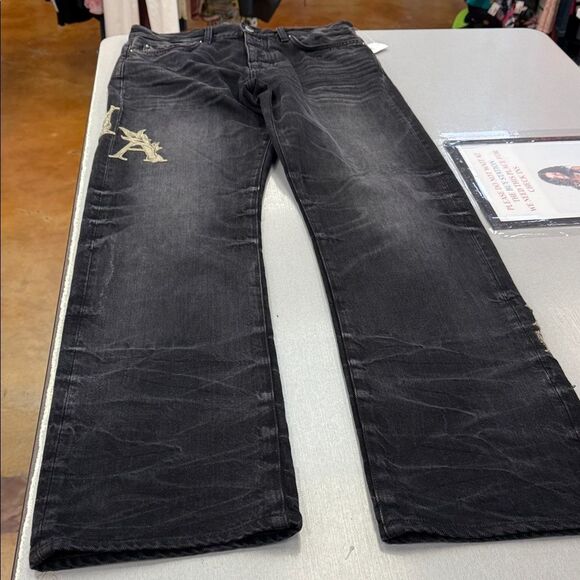 AMIRI Dark Straight Jeans with Embroidered Detail - Picture 7 of 12